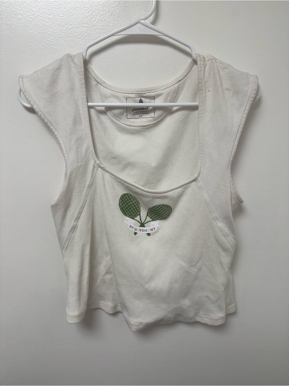 FP Movement by Free People Cream Tank with Green Tennis Racket Graphic